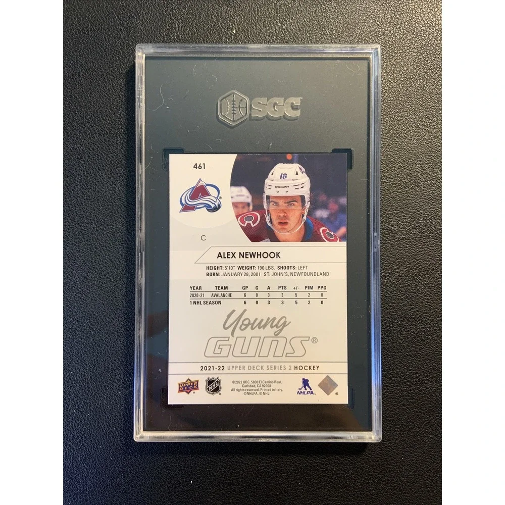 SGC 10 Alex Newhook 2021-22 Upper Deck Young Guns Rookie Card RC 461 Avalanche